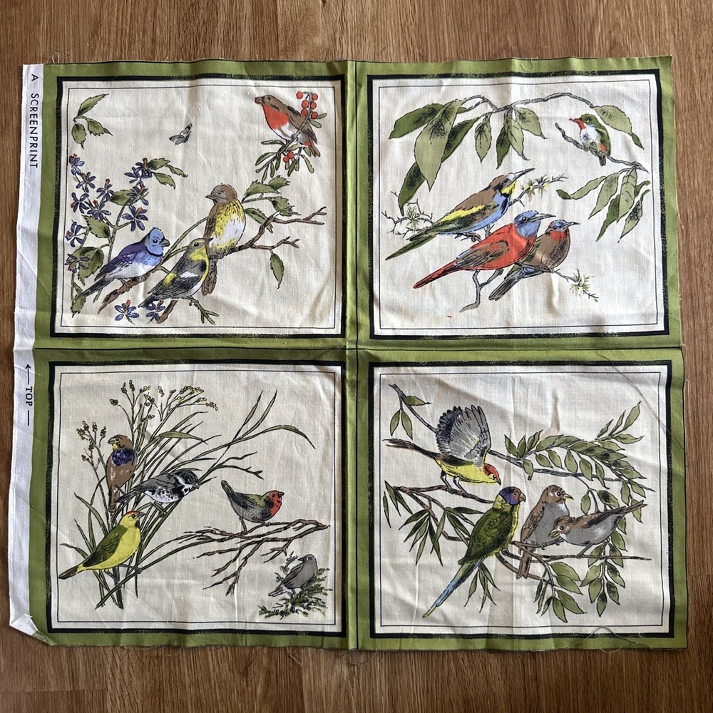Vtg Piece unused Fabric Bird Land Screenprint 21x23" Songbirds Cranston